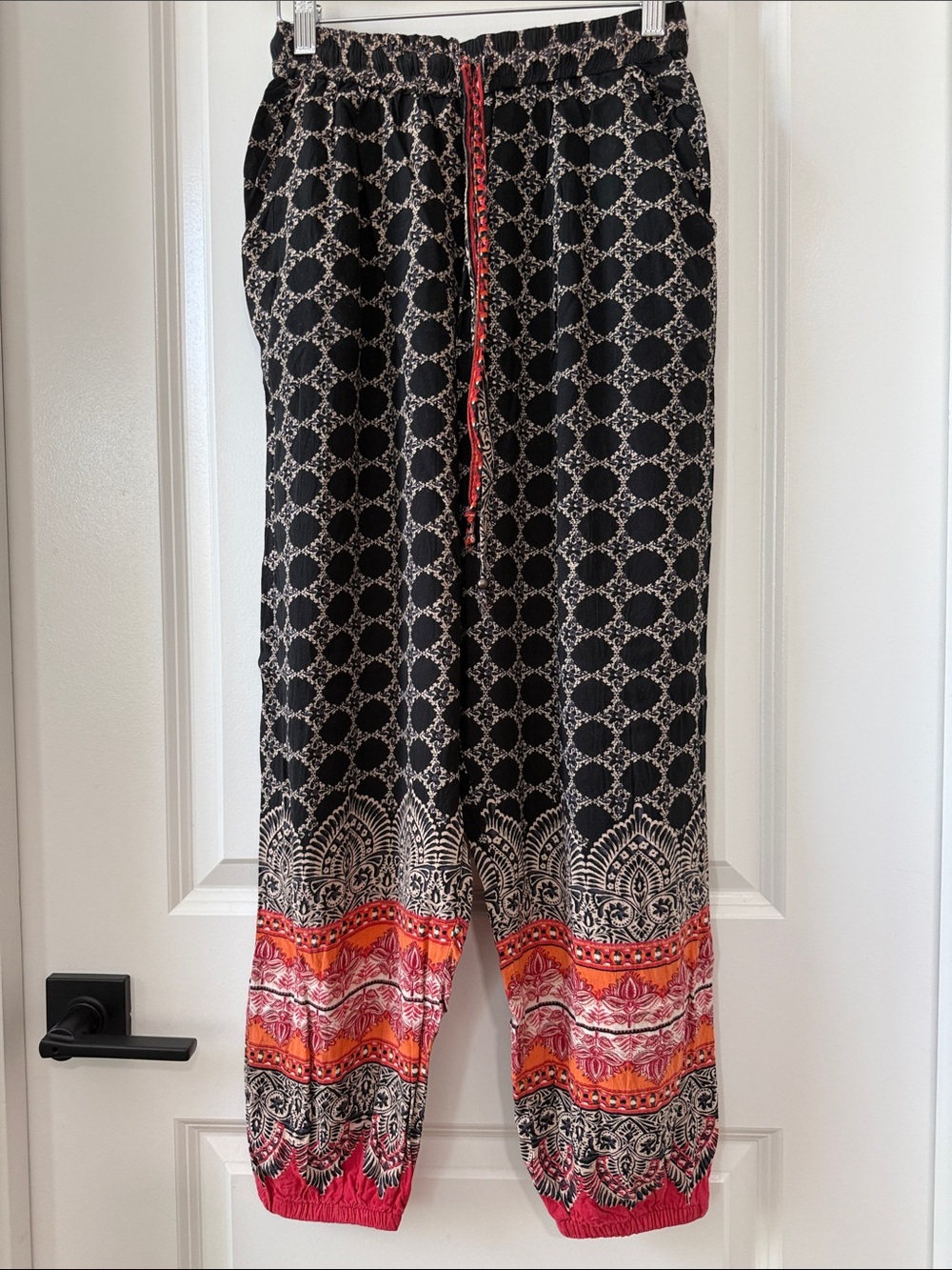 Angie Black Printed Joggers with Pink & Orange Accent